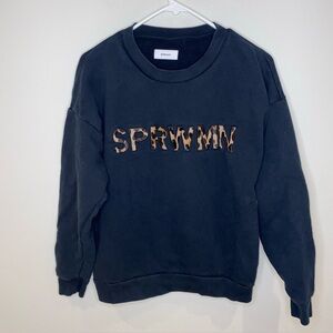 SPRWMN Black Sweatshirt‎ Leopard Print Logo Woman’s XS SUPERWOMAN